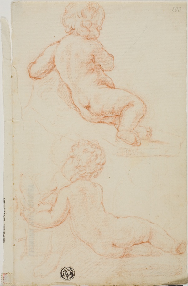 Two Putti Seen from the Back, One Writing