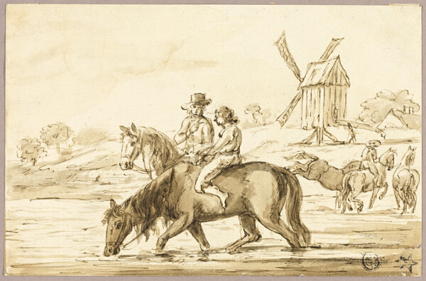 Watering Horses near Windmill