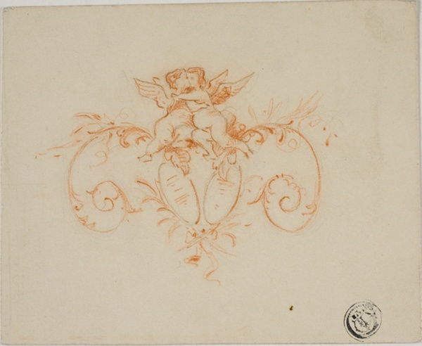 Decorative Scrolls with Two Amoretti