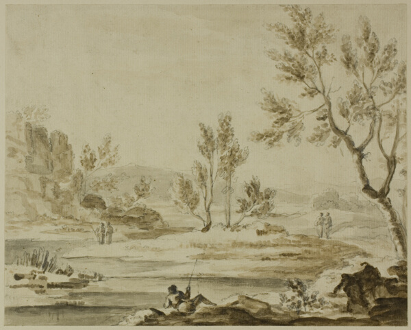 Fisherman and Figures in River Landscape