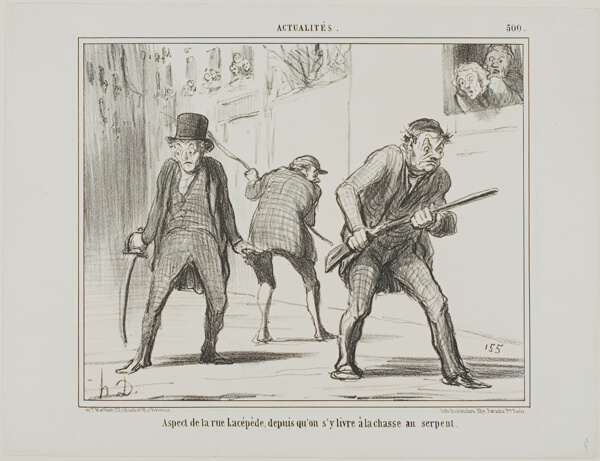 View of rue Lacépède during the hunt for a serpent, plate 500 from Actualités