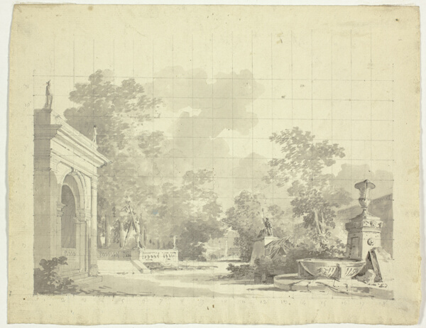 View of the Park at Versailles: Arched Entry to a Terrace, Urns and Ruined Statuary