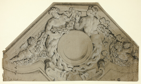 Soffitt Design with Anthropomorphic Couple and Putti (recto); Putto and Dolphin (verso)