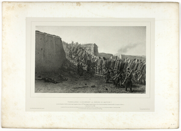 Workers Crowning the Breach of Bastion 7, from Souvenirs d’Italie: Expédition de Rome