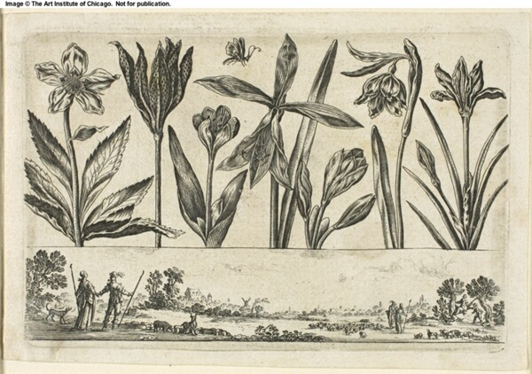 Flowers and Landscape, from Livre Nouveau de Fleurs...