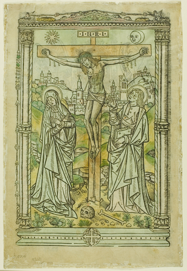 The Crucifixion with the Virgin and St. John (recto); God, the Father, Enthroned with the Signs of the Evangelists (verso)