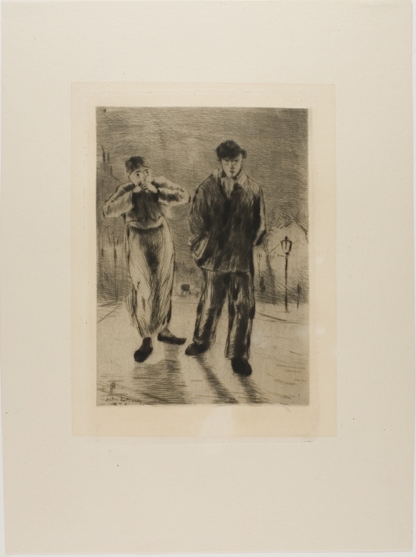 Plate from l'Assommoir (two boys on gaslit street)
