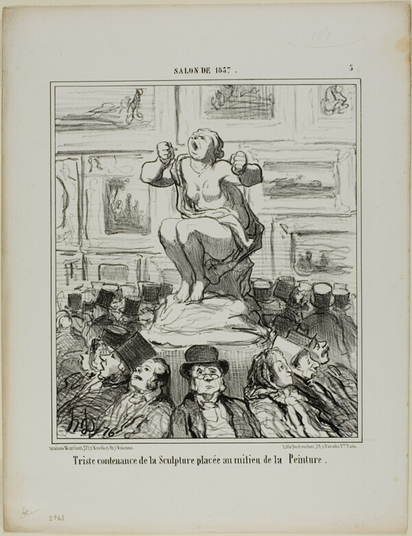 The Displeasure of a Sculpture Placed in the Middle of an Exhibition of Paintings, plate 5 from Salon De 1857