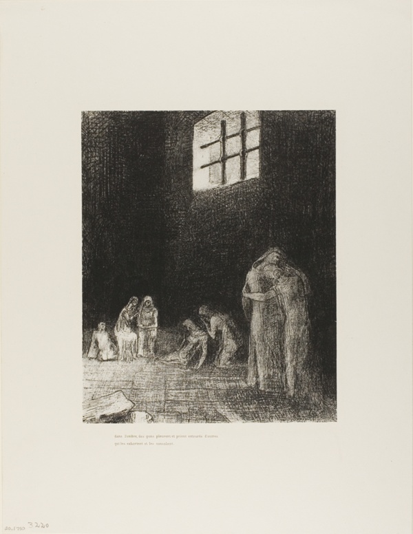In the Shadow Are People, Weeping and Praying, Surrounded by Others Who Are Exhorting Them, plate 6 of 24