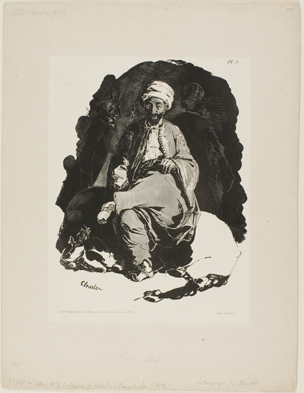 Seated Turk, plate one from Ink Sketches by Charlet