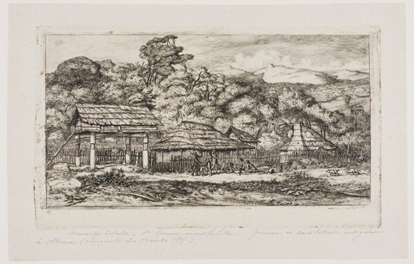 Native Barns and Huts at Akaroa, Banks' Peninsula, 1845