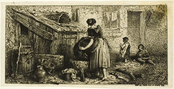 Woman Washing Pots, with Children
