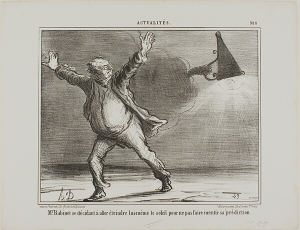 Monsieur Babinet decides to personally shut down the sun in order for his predictions to be fulfilled, plate 386 from Actualités
