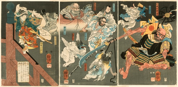 The Young Yoshitsune defeats Benkei at Gojo Bridge