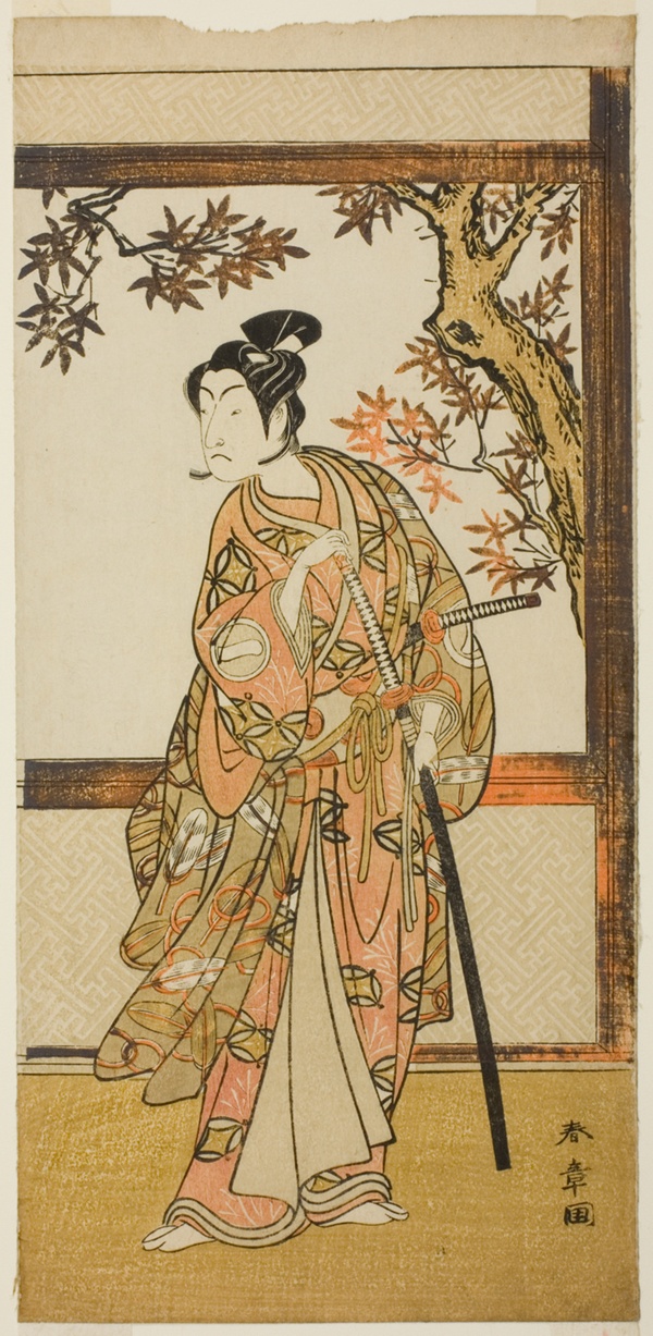 The Actor Ichikawa Monnosuke II as Shinokobe Shoji Yukihira in the Play Gohiiki Kanjincho, Performed at the Nakamura Theater in the Eleventh Month, 1773