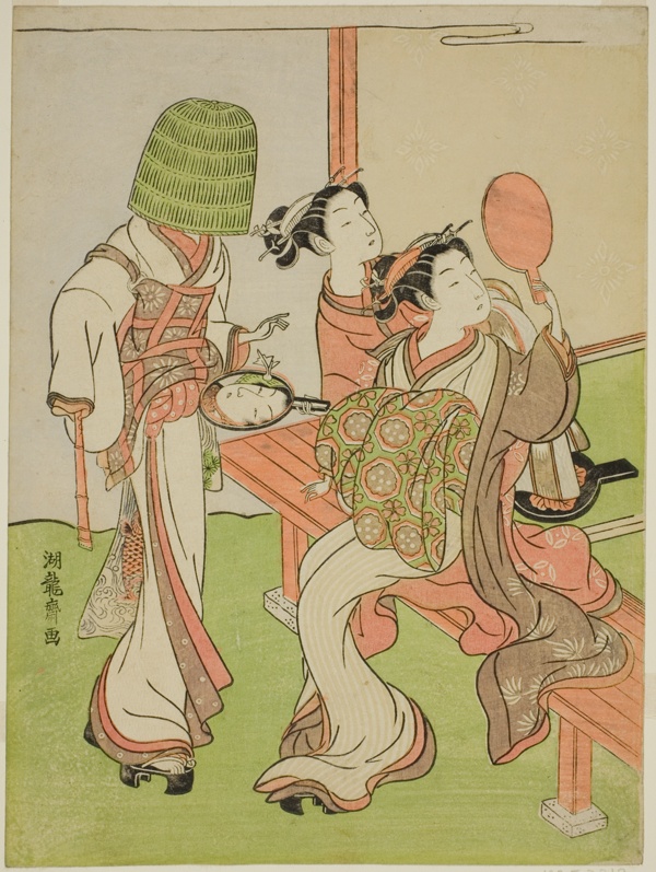 A Courtesan and Her Attendant Using Mirrors to Identify a Mendicant Monk