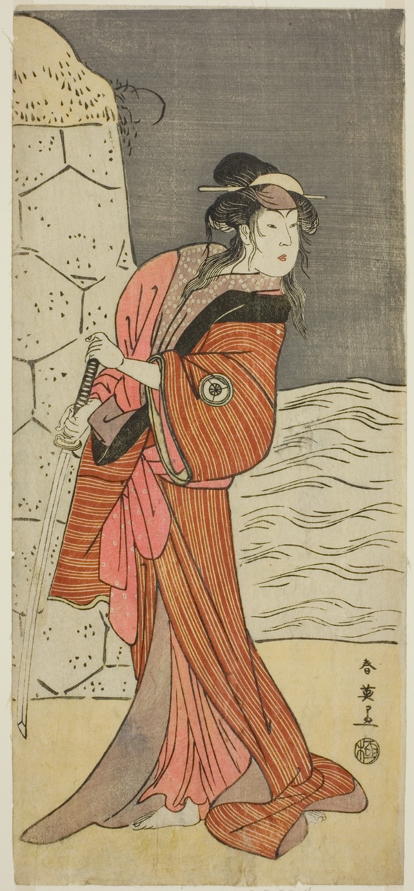 The Actor Iwai Hanshiro IV as Yaegushi no Oroku (?) in the Play Keisei Kogane no Hakarime (?), Performed at the Kawarazaki Theater (?) in the Third Month, 1792 (?)