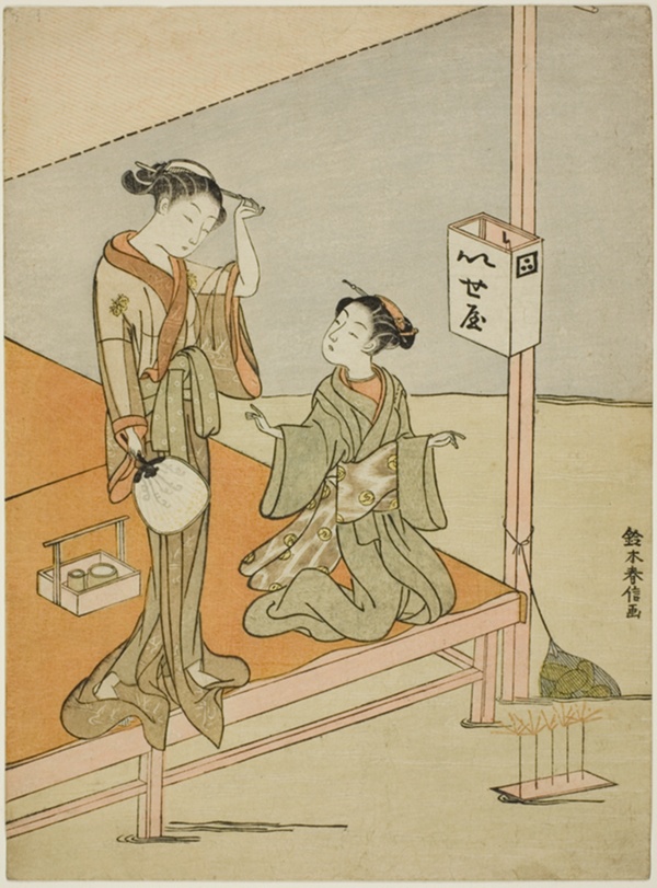 A Courtesan and Her Attendant at the Riverside Teahouse Iseya