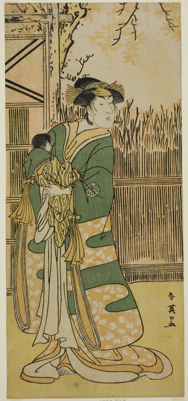 The Actor Nakayama Tomisaburo I as Lady Tokiwa (Tokiwa Gozen) (?) in the Play Kimmenuki Genke no Kakutsuba (?), Performed at the Ichimura Theater (?) in the Eleventh Month, 1791 (?)
