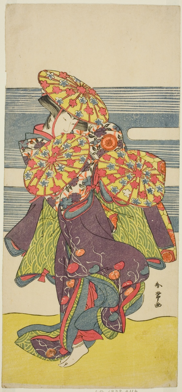 The Actor Iwai Hanshiro IV in the Hanagasa Dance in the Play Iromi-gusa Shiki no Somewake, Performed at the Nakamura Theater in the Ninth Month, 1781