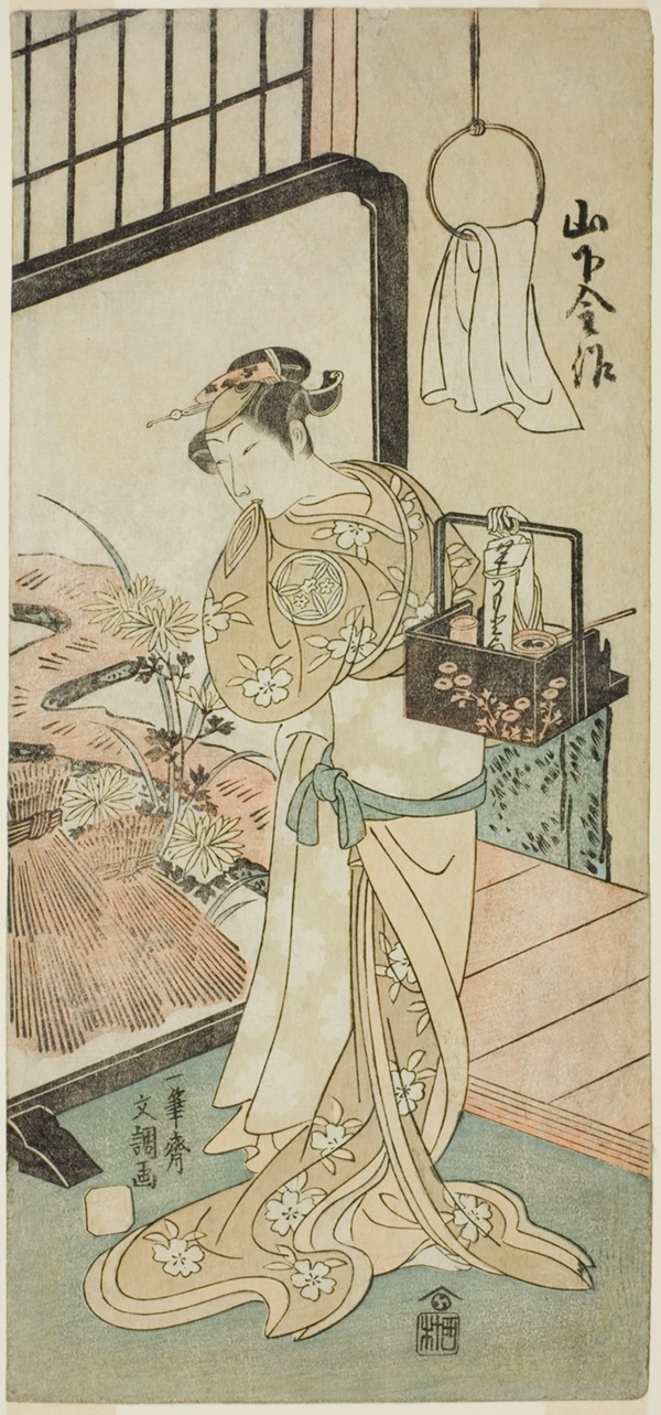 The Actor Yamashita Kinsaku II as Oume, Wife of Kisaku, in the Play Nue no Mori Ichiyo no Mato, Performed a the Nakamura Theater in the Eleventh Month, 1770