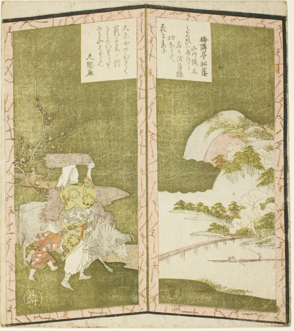 Lacscape and woman from Ohara, from an untitled hexaptych depicting a pair of folding screens