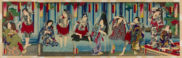 Kabuki Stars Before a Gracious Waterfall (Arigataki megumi no hanagata)