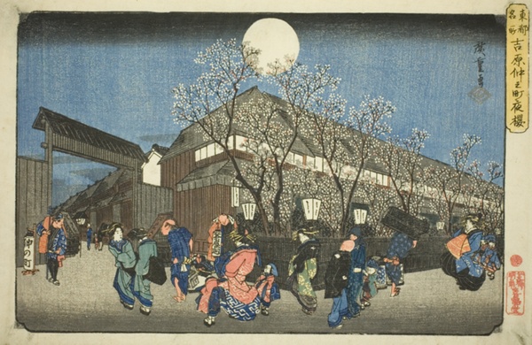 Cherry Blossoms at Night on Nakanocho in the Yoshiwara (Yoshiwara Nakanocho yozakura), from the series 