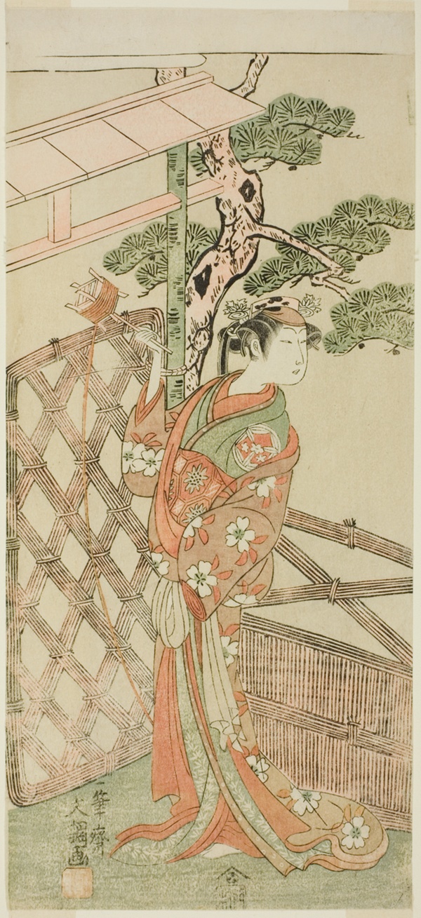 The Actor Yamashita Kinsaku II as Moshio, Wife of Ito Sukekiyo, in the Play Izu-goyomi Shibai no Ganjitsu, Performed at the Morita Theater in the Eleventh Month, 1772