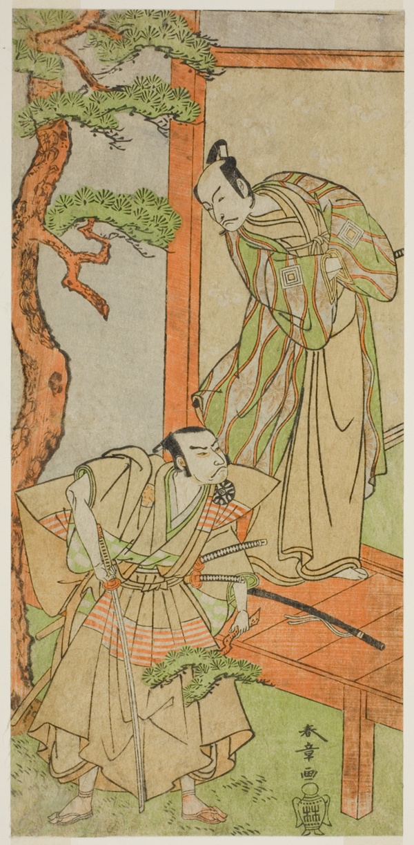 The Actors Ichikawa Danjuro V as Momonoi Wakasanosuke (right), and Nakamura Nakazo I as Kakogawa Honzo (left), in the Play Kanadehon Chushingura, Performed at the Nakamura Theater in the Fifth Month, 1771