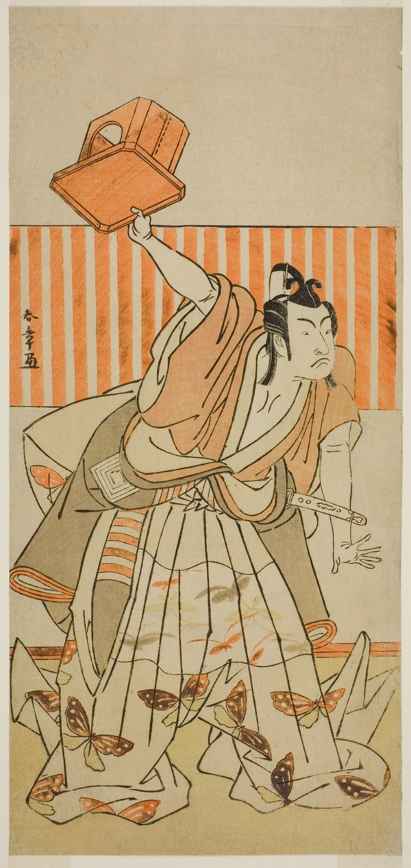 The Actor Ichikawa Monnosuke II as Ageha no Chokichi Disguised as Soga no Goro Tokimune in the Play Kaido Ichi Yawaragi Soga, Performed at the Nakamura Theater in the Third Month, 1778