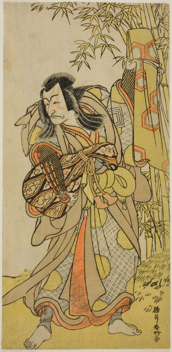The Actor Ichikawa Danjuro V as Kazusa no Akushichibyoe Kagekiyo Disguised as a Blind Court Musician (Kengyo) in the Play Edo Meisho Midori Soga, Performed at the Morita Theater in the Fourth Month, 1779