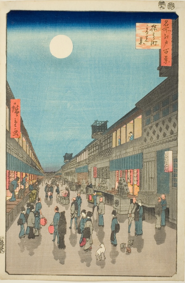 Night View of Saruwaka-machi (Saruwaka-machi yoru no kei), from the series One Hundred Famous Views of Edo (Meisho Edo hyakkei)