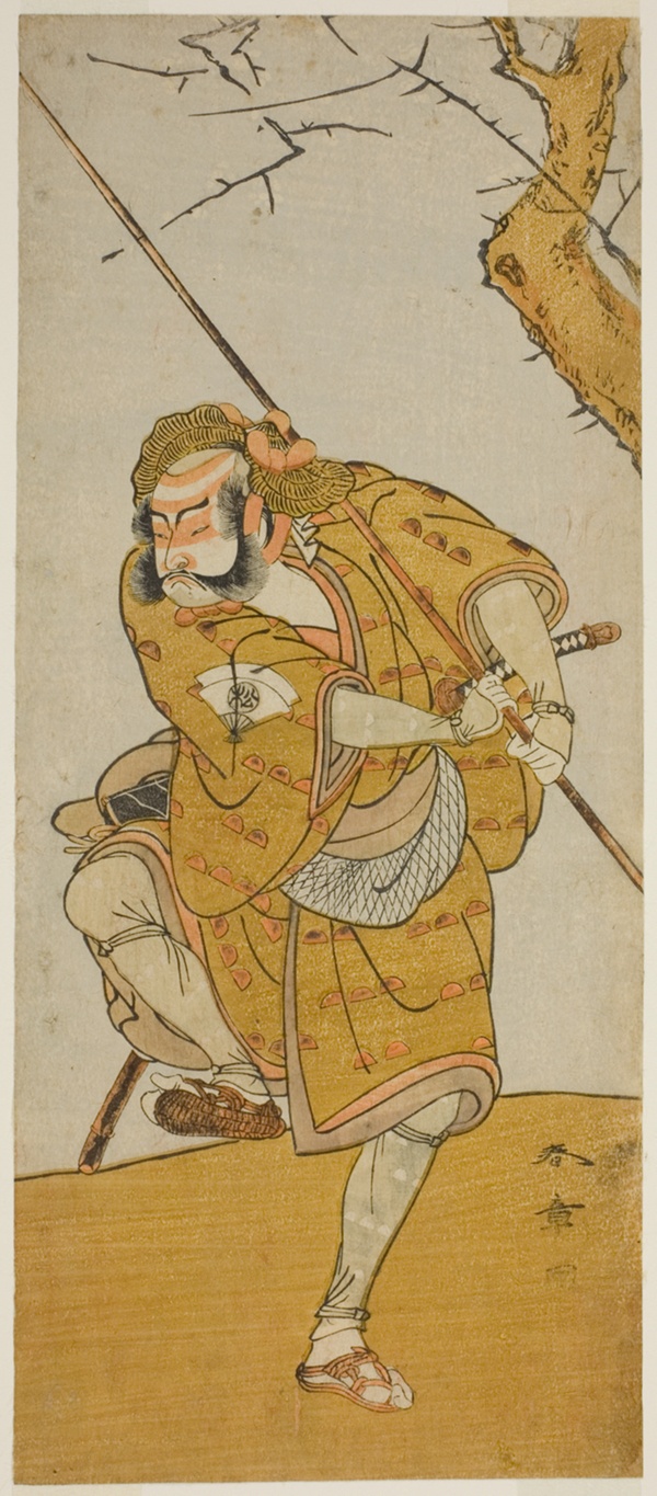 The Actor Onoe Matsusuke I as Kobayashi no Asahina Disguised as a Bird-Catcher in the Play Edo no Haru Meisho Soga, Performed at the Ichimura Theater in the Third Month, 1773