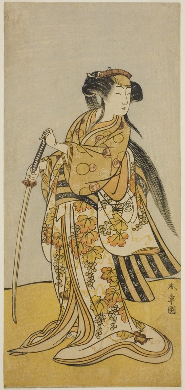 The Actor Onoe Tamizo I as Kureha (?) in the Play Shusse Taiheiki (?), Performed at the Nakamura Theater (?) in the Eighth Month, 1775 (?)