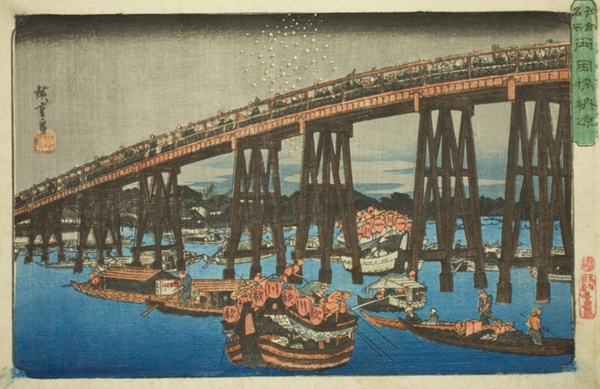 Cooling off at Ryogoku Bridge (Ryogokubashi noryo), from the series 