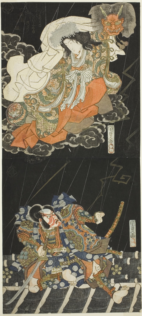 Ichikawa Danjūrō VII as Watanabe no Tsuna and Segawa Kikunojō V as the Female Demon, in “Modori Bridge” (Modoribashi)