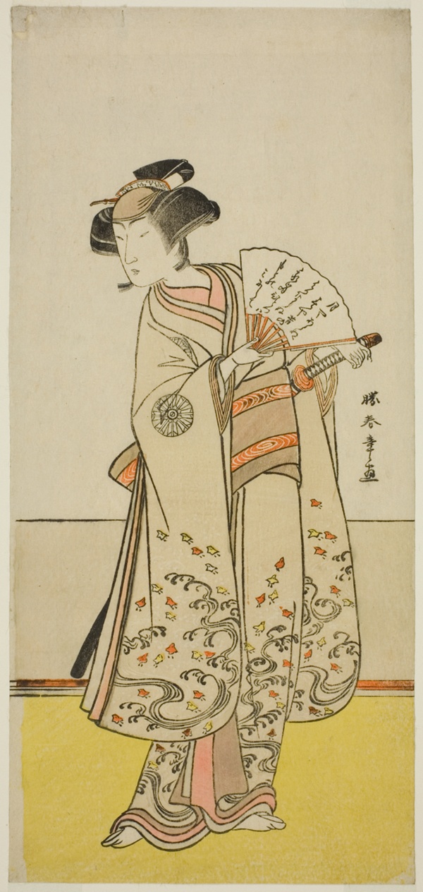 The Actor Nakamura Noshio I as Oiso no Tora (?) in the Play Shida Yuzuriha Horai Soga (?), Performed at the Morita Theater (?) in the First Month, 1775 (?)