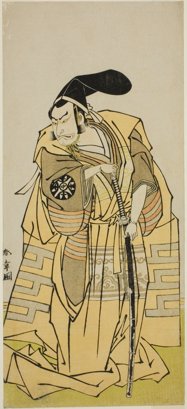 The Actor Nakamura Nakazo I as Kudo Suketsune (?) in the Play Iro Moyo Aoyagi Soga (?), Performed at the Nakamura Theater (?) in the Second Month, 1775 (?)