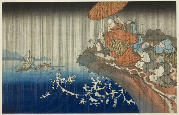 Praying for Rain at Ryozengasaki in Kamakura, 1271 (Bun'ei hachi Kamakura Ryozengasaki ame inoru), from the series 