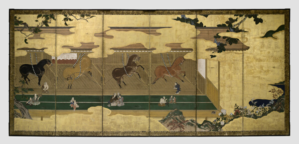 Horses in Stables (Umaya-zu byobu)