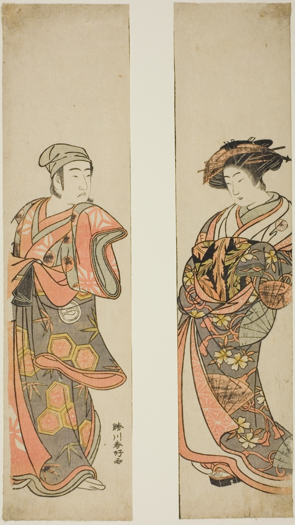 The Actor Nakamura Tomijuro I as a courtesan (right) and Sawamura Sojuro III as Oyamada Taro (?) disguised as Tarosaku of Oyamada Village (left) in the play 