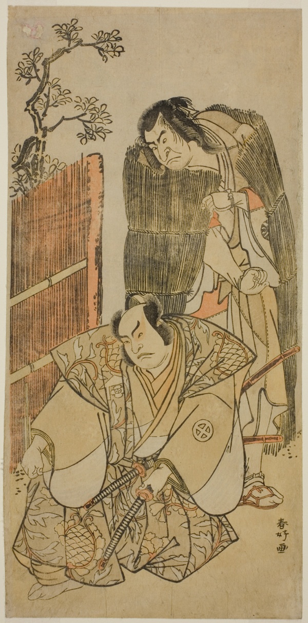 The Actors Nakamura Nakazo I as Kagekiyo Dressed as a Beggar (right), and Otani Hiroji III as Onio Shinzaemon (left), in the Play Kotobuki Banzei Soga, Performed at the Ichimura Theater in the Third Month, 1783