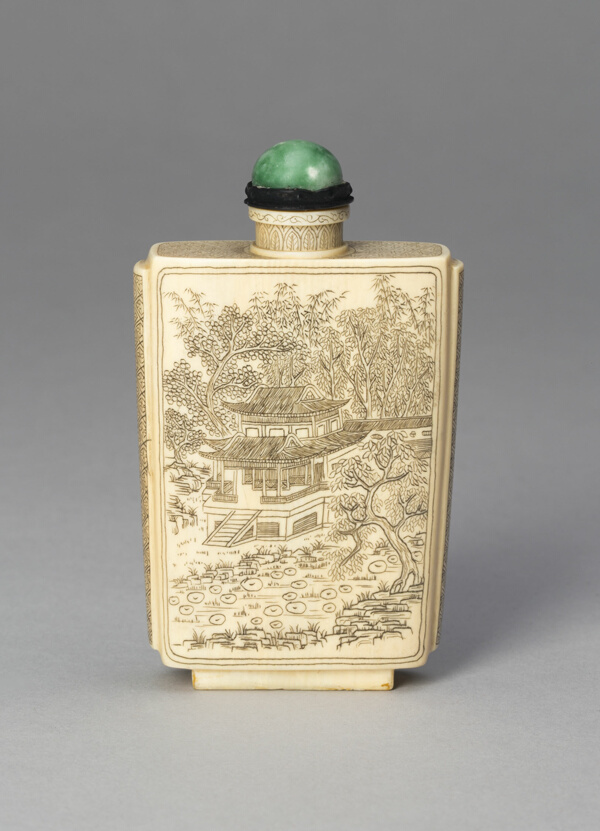 Snuff Bottle with Pavilions in a Bamboo Grove and Garden