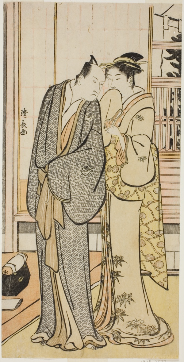 The Actor Ichikawa Yaozo III with a geisha, from an untitled series of prints showing Actors in private life