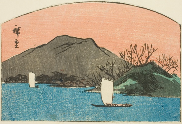 Boats on lake, section of an untitled harimaze print