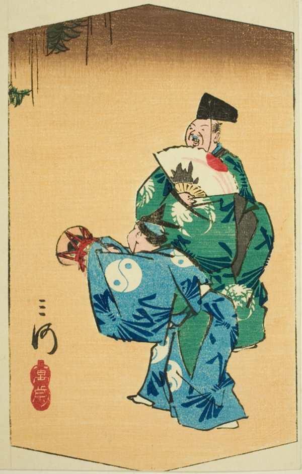 Comic Dancers in Mikawa Province (Mikawa, manzai), section of sheet no. 4 from the series 