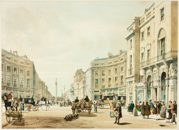 Regent Street Looking Towards the Duke of York's Column, plate twelve from Original Views of London as It Is