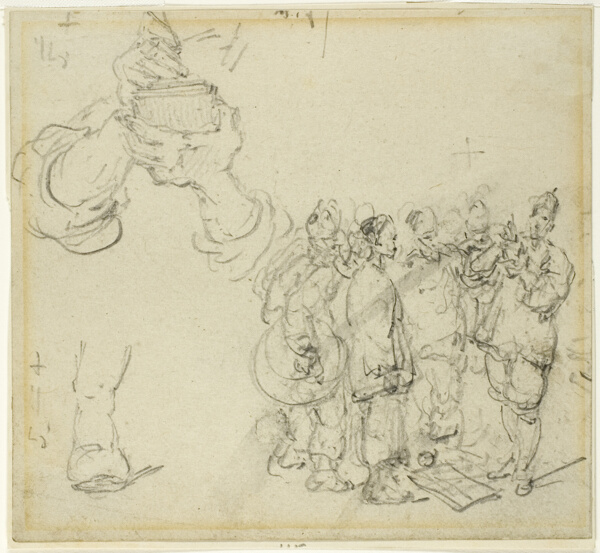 Sheet of Studies: Hands and Group of Oriental Figures