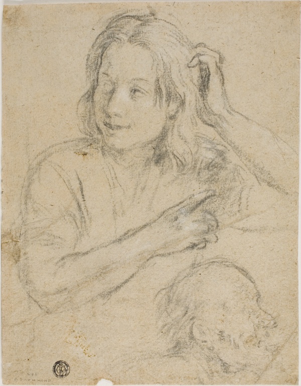 Boy with Hand on His Head and Profile of Old Man